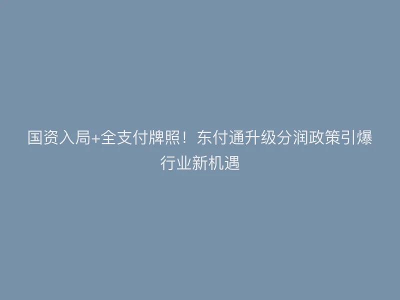 国资入局+全支付牌照！东付通升级分润政策引爆行业新机遇