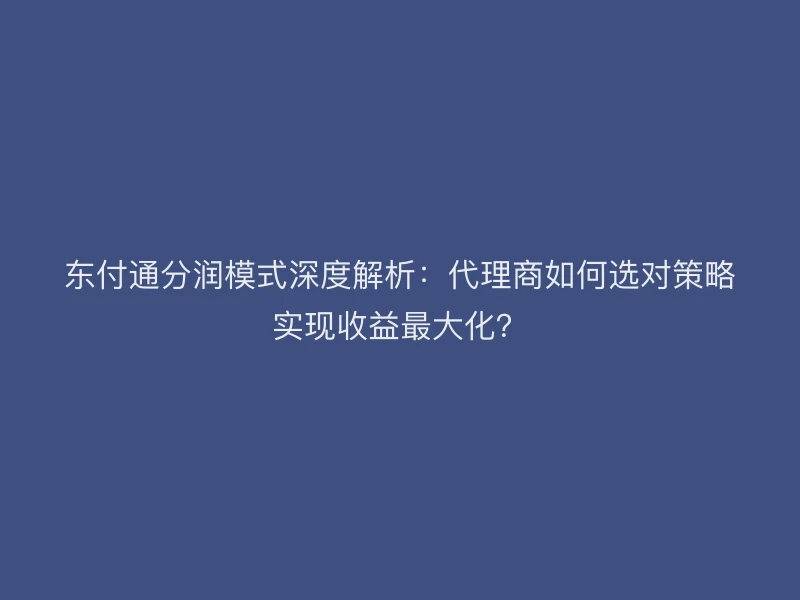 东付通分润模式深度解析：代理商如何选对策略实现收益最大化？
