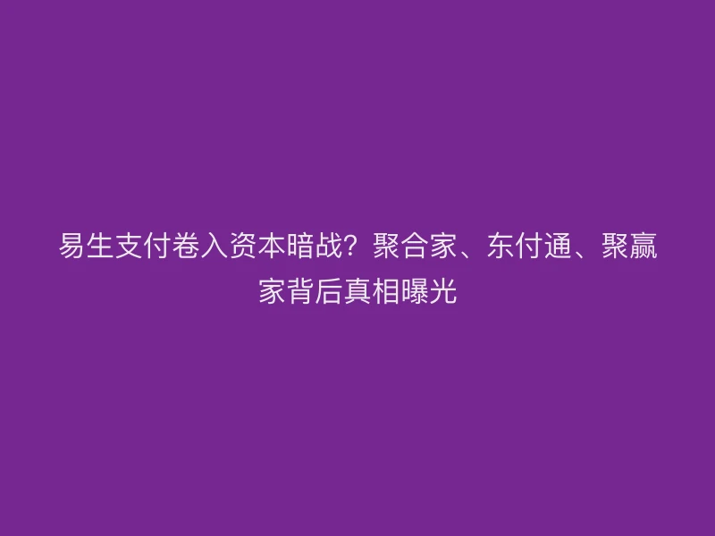 易生支付卷入资本暗战？聚合家、东付通、聚赢家背后真相曝光