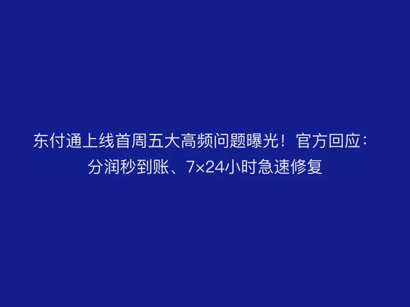 东付通上线首周五大高频问题曝光！官方回应：分润秒到账、7×24小时急速修复