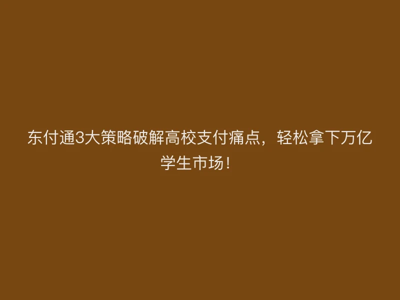 东付通3大策略破解高校支付痛点，轻松拿下万亿学生市场！
