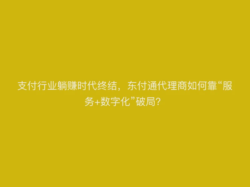 支付行业躺赚时代终结，东付通代理商如何靠“服务+数字化”破局？