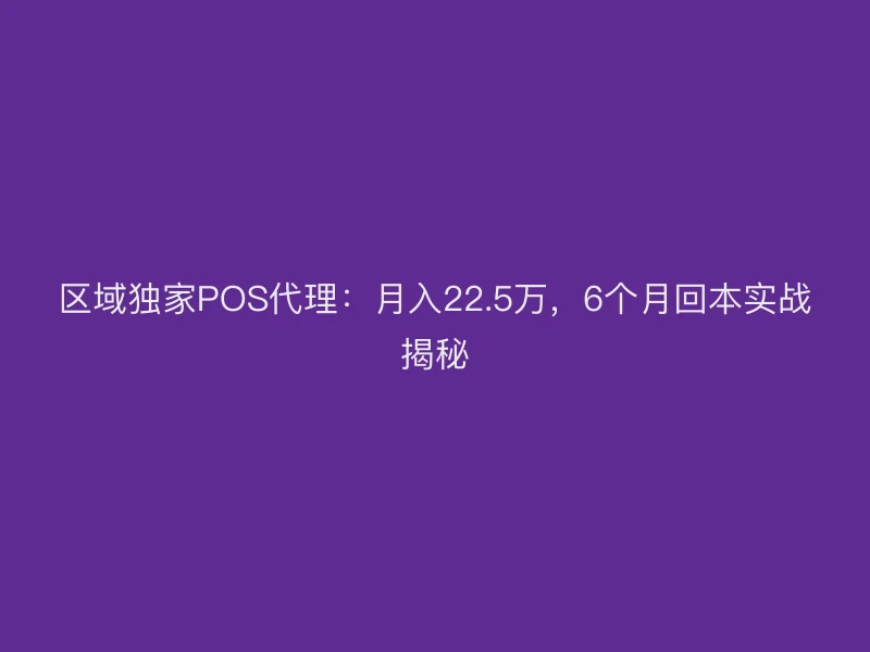 区域独家POS代理：月入22.5万，6个月回本实战揭秘