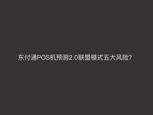 东付通POS机预测2.0联盟模式五大风险？