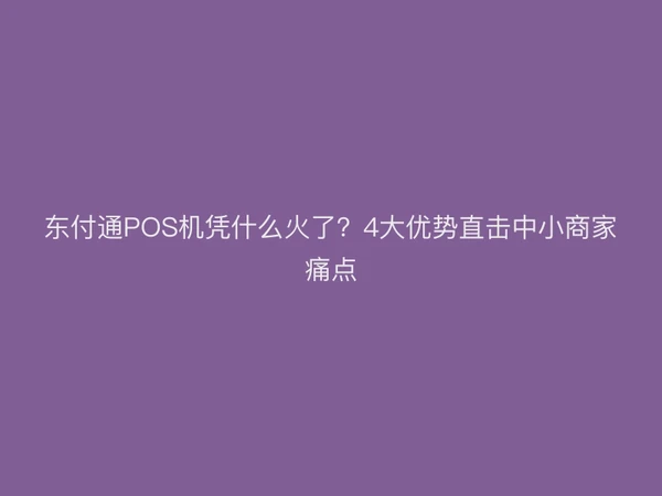 东付通POS机凭什么火了？4大优势直击中小商家痛点