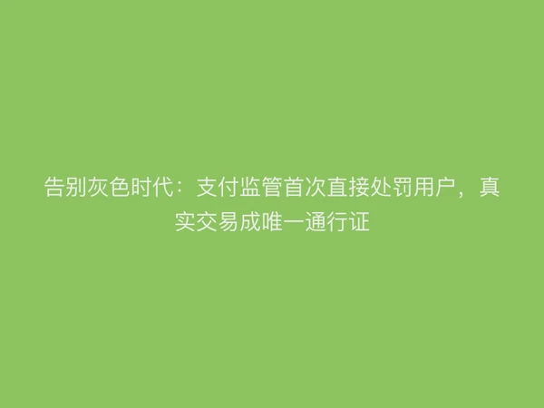告别灰色时代：支付监管首次直接处罚用户，真实交易成唯一通行证