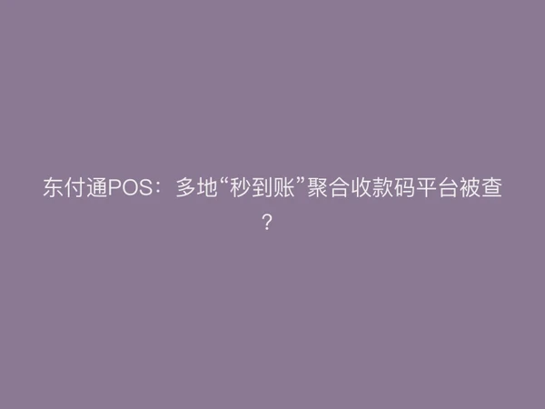 东付通POS：多地“秒到账”聚合收款码平台被查？